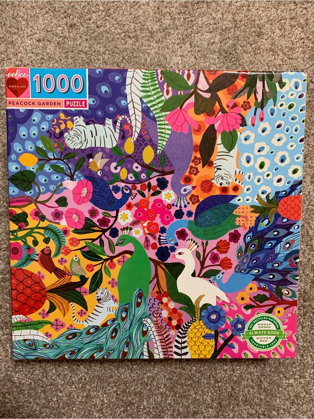 Eeboo Peacock Garden 1000 Piece Jigsaw Puzzle Monika Forsberg NYC 23x23 Complete